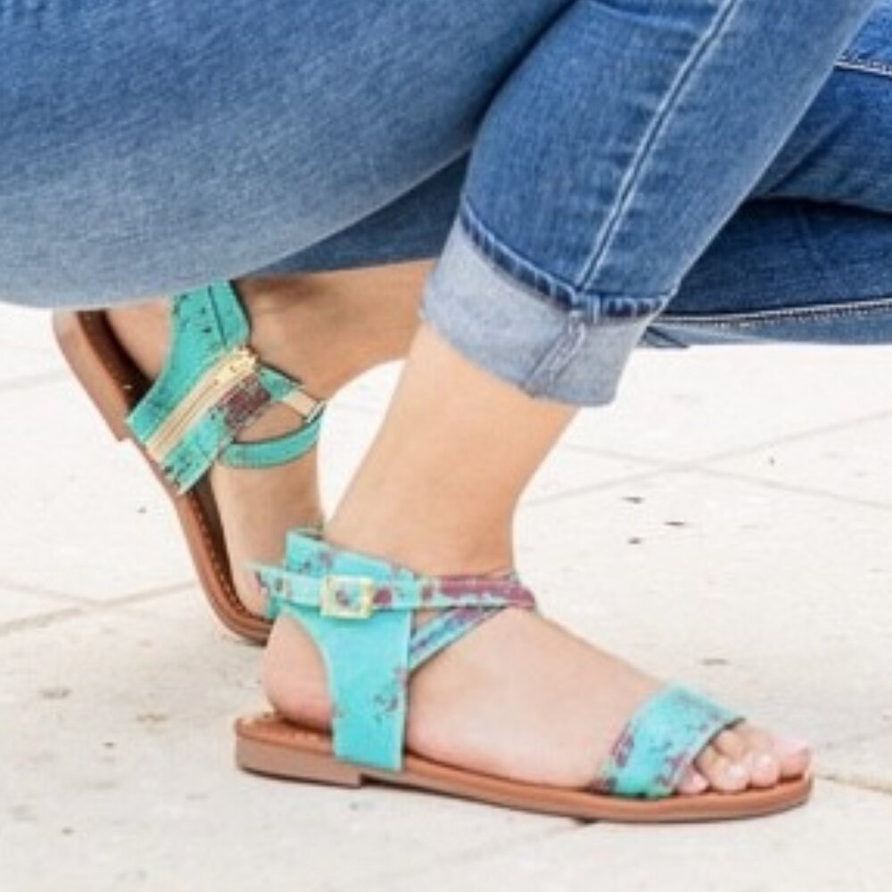 Mimi Ankle strap Sandal in Rusted Turquoise